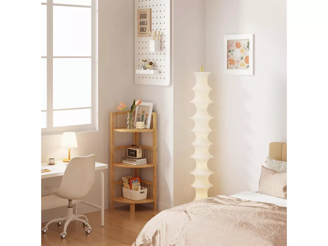 Etagère d'angle 3 niveaux en bambou,Étagère de Rangement pour Salon Salle de Bain Cuisine Balcon Couloir 89 x 30 x 30 cm - Naturel