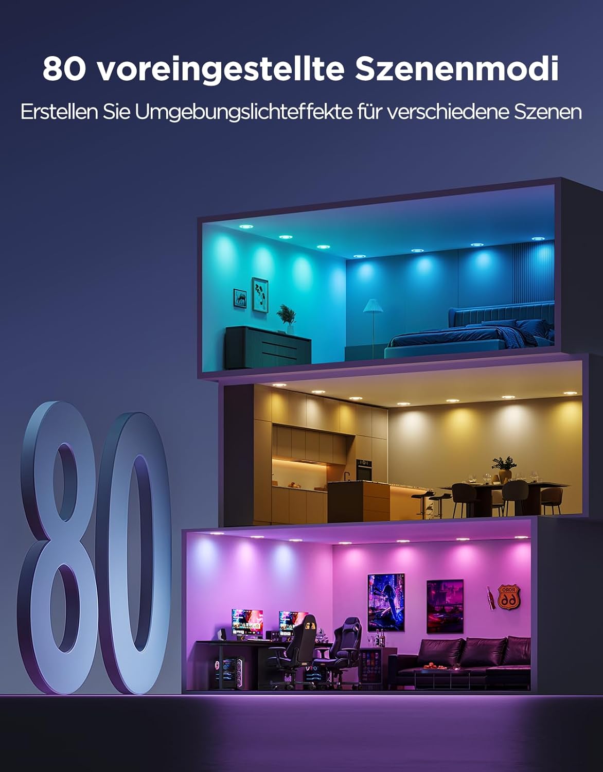 Govee Smart Einbaustrahler LED, RGBWW LED Spot 230V, 900LM, 11.5W Deckenspots Kompatibel mit Matter und Alexa, 2700K-6500K Dimmbare, 99mm Spots Deckenleuchte für Küche Wohnzimmer, 4 Stück