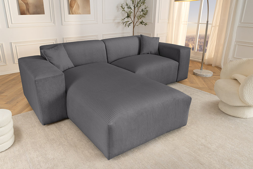 Modernes Ecksofa SIGNATUR 260cm anthrazit Cord beidseitig stellbar inkl. Kissen