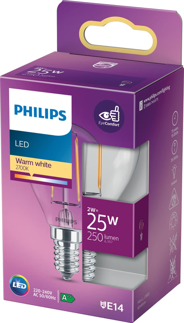 Philips LED-elpære 2W E14