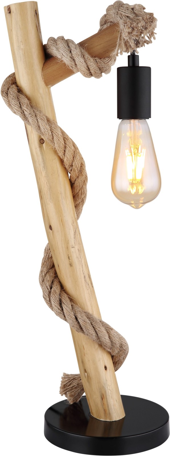 Tischleuchte - schwarz-holzfarben - 53,5 cm