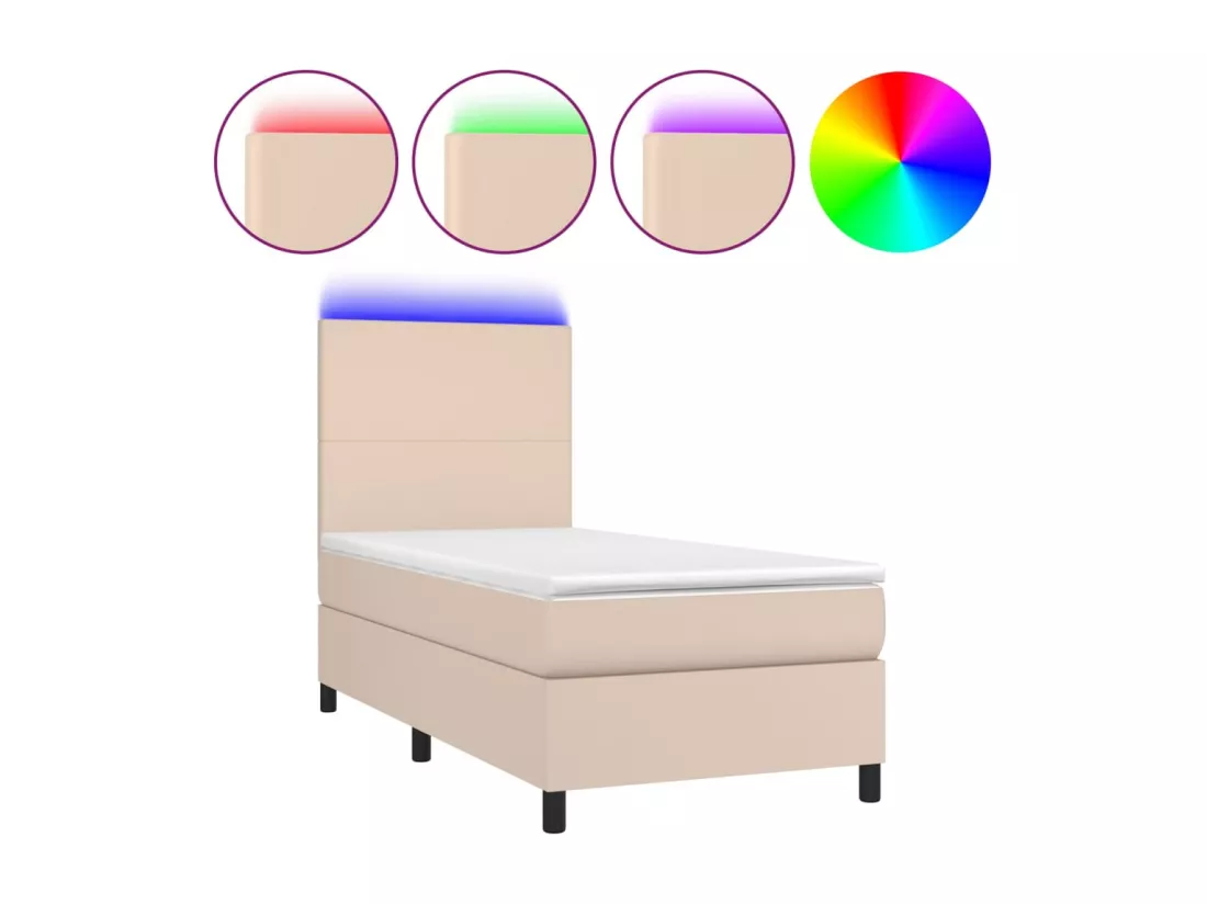 Sommier tapissier matelas LED Cappuccino 100x200 cm Similicuir