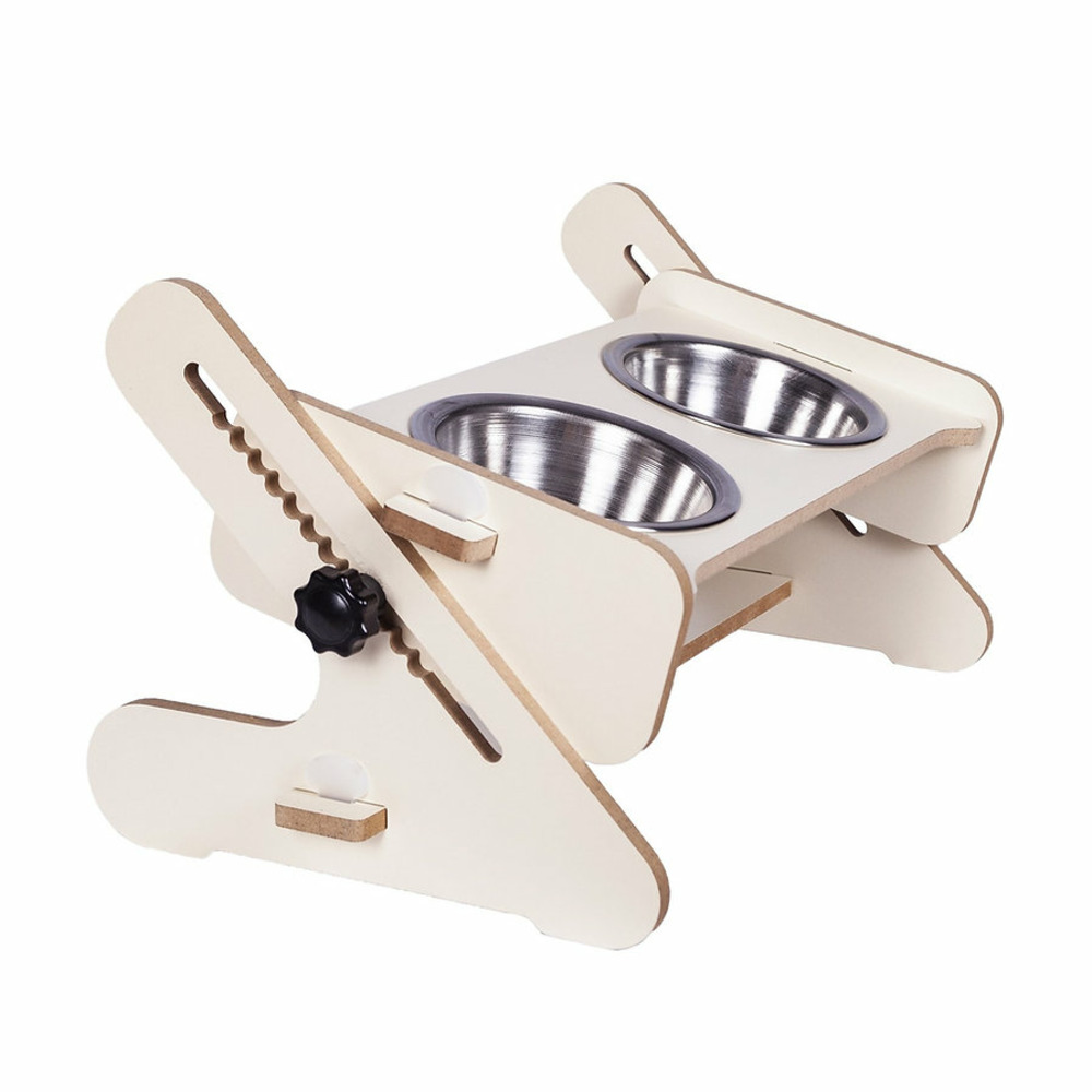 Gamelles pour Chat en Acier İnoxydable avec Support Reglables en Bois Durable avec Bols, Porte Double Gamelles 2 x 300ml