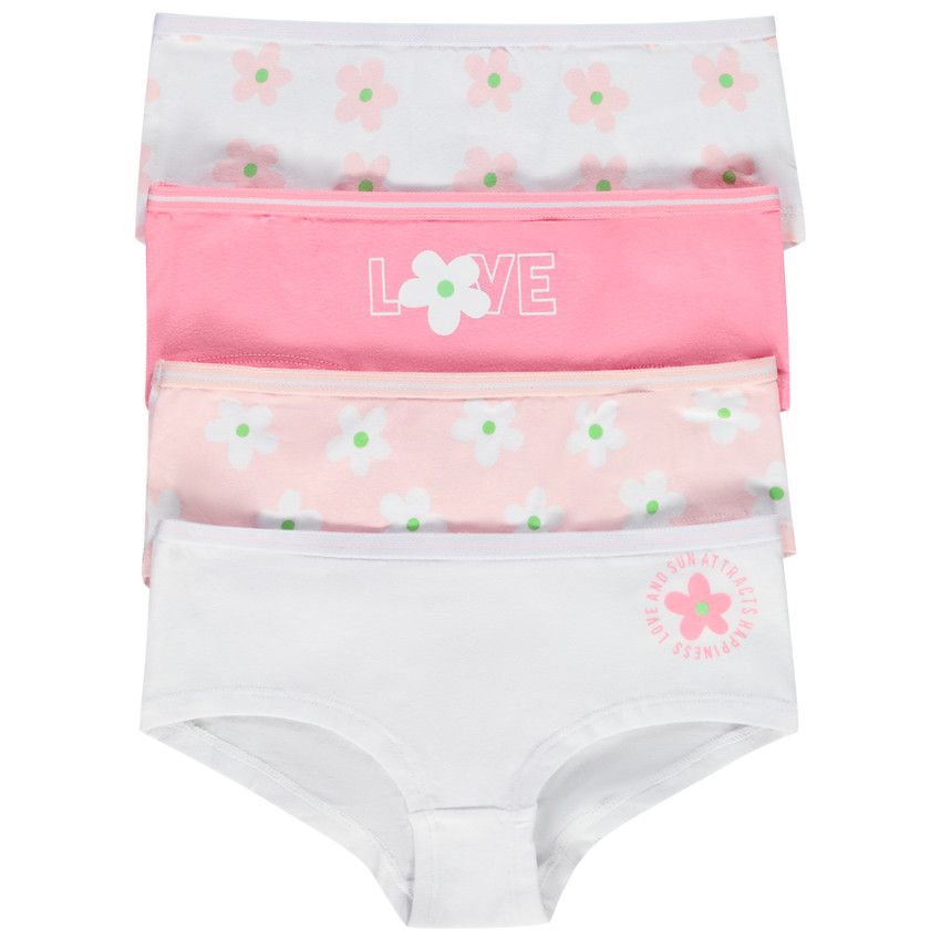Lot de 4 shorties en jersey motif fantaisie fleurs pour fille - Multicolore