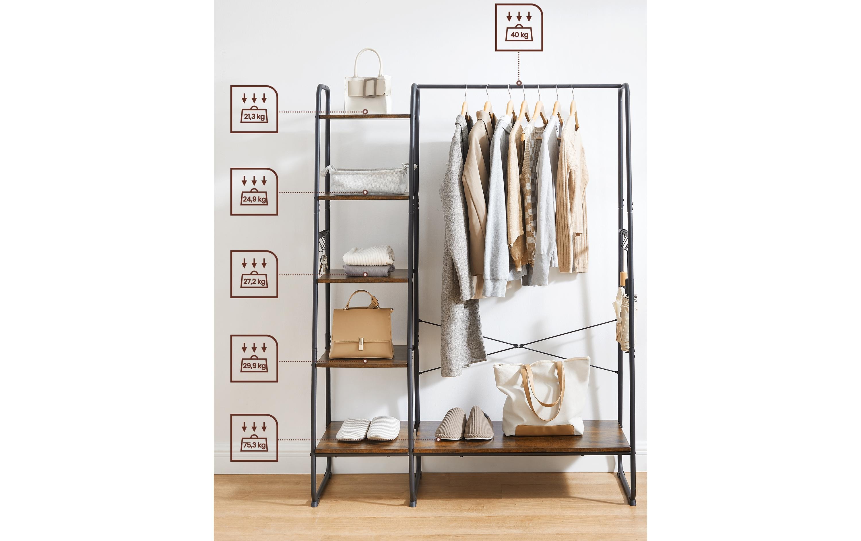 Garderobe mit 5 Ebenen 120 x 160 cm, Braun/SchwarzKleiderständer