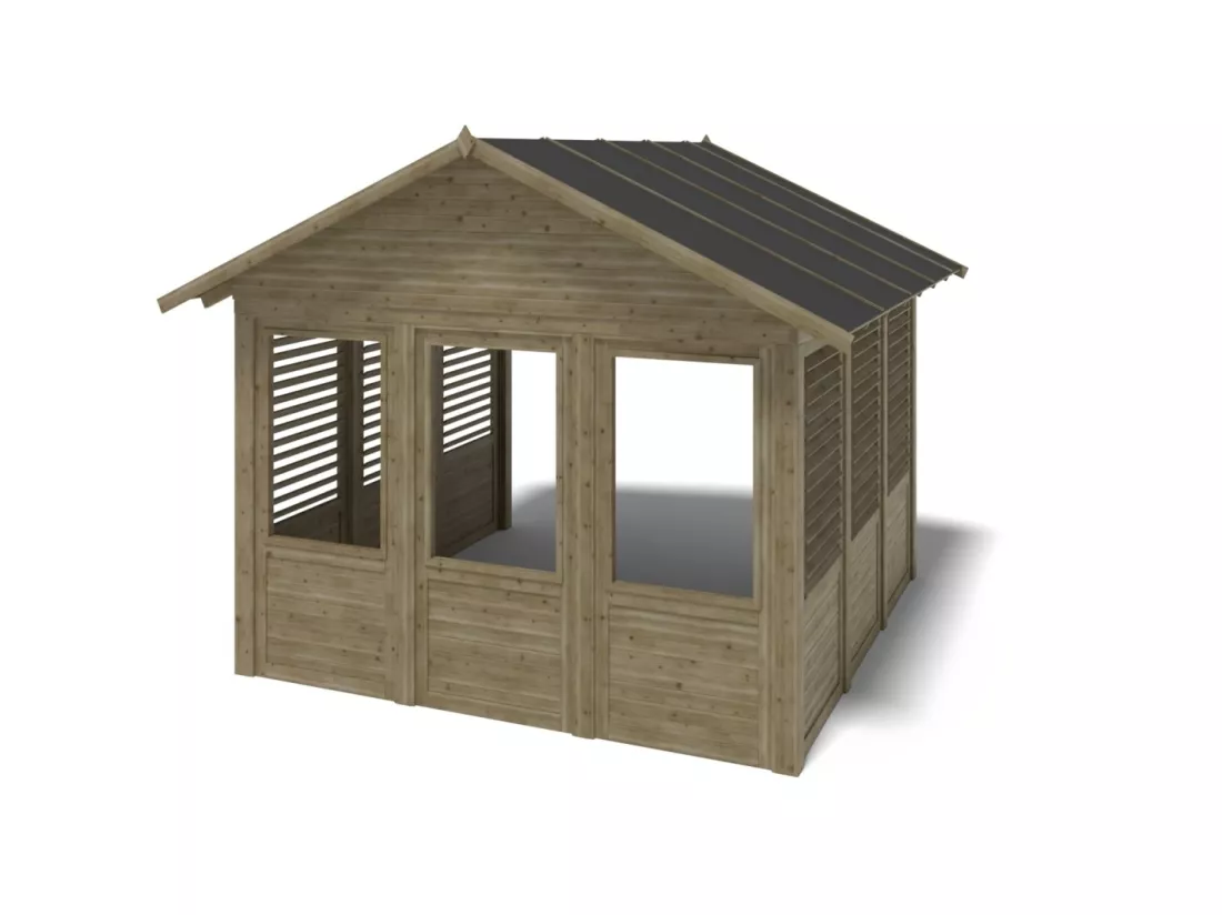 Pergola de jardin 4,04x4,04m avec panneaux - traité - ALT128 - ALTANKA