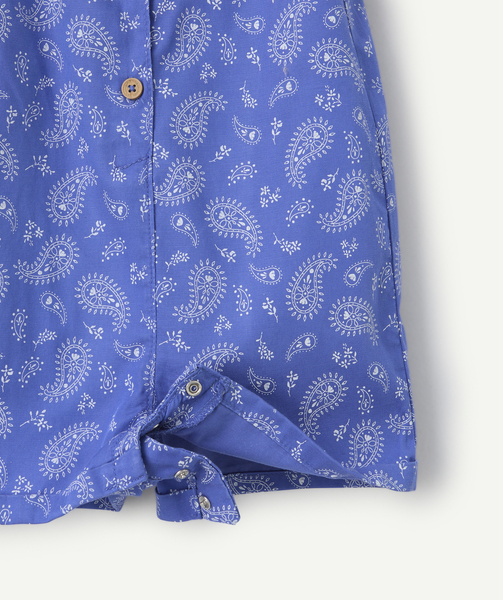 salopette et turban bébé fille en viscose responsable imprimé cachemire bleu