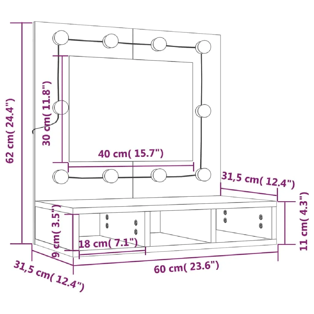 vidaXL 60x31,5x62 cm