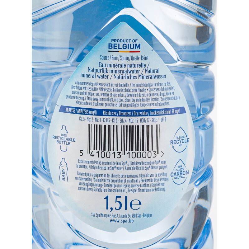 Eau minérale Spa reine 1,5 L - 6 bouteilles
