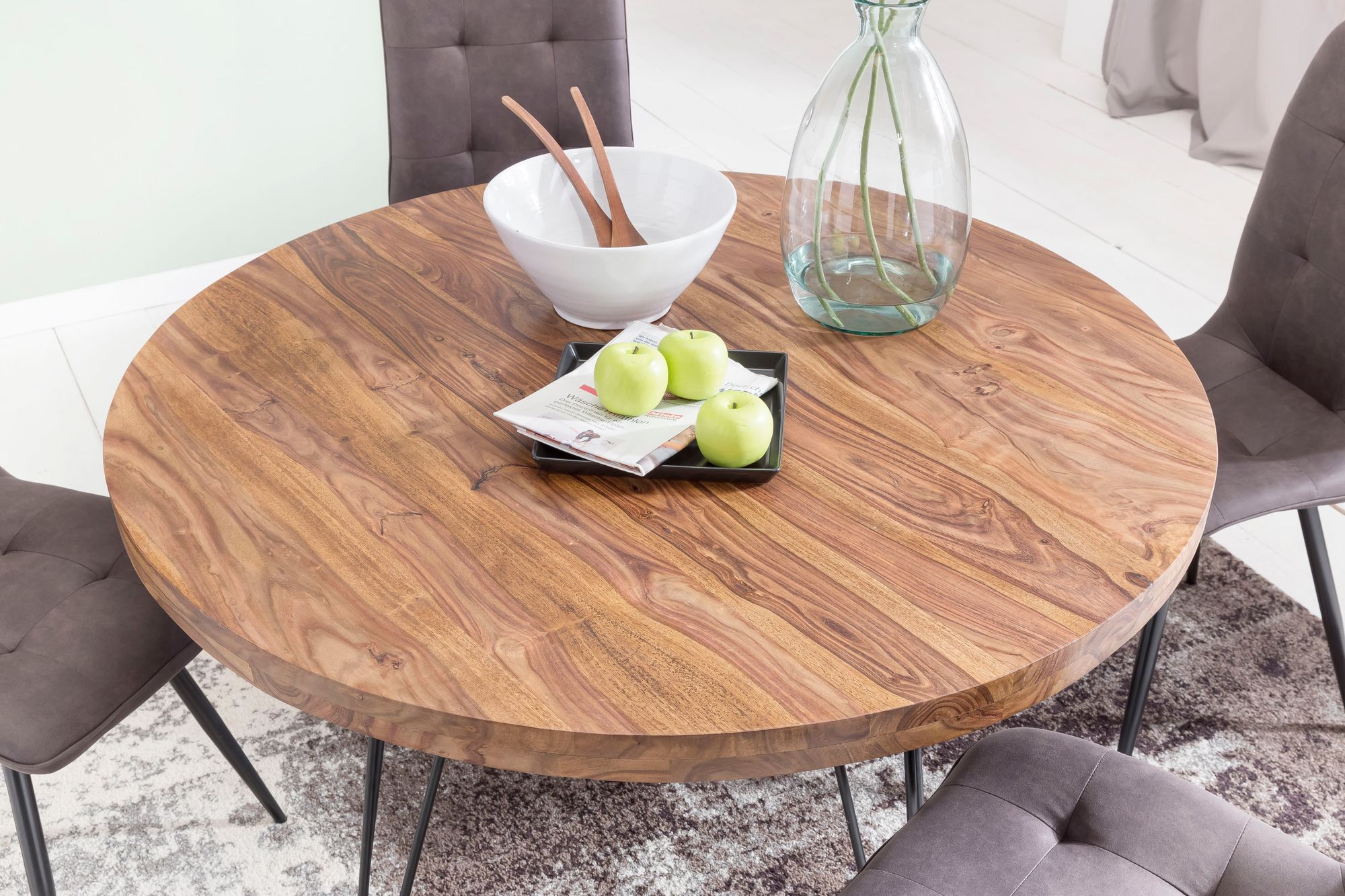 Esszimmertisch Rund Ø 120 cm Massivholz Sheesham Esstisch Küchentisch Landhaus