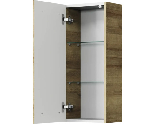 Pelipal Kumba badkamermeubelset (B x H x D): 107 x 200 x 50 cm, frontkleur: Riviera eiken, 5-delige set inclusief witte mineraalstenen wastafel, badmeubel en wandkast (99.770121474)
