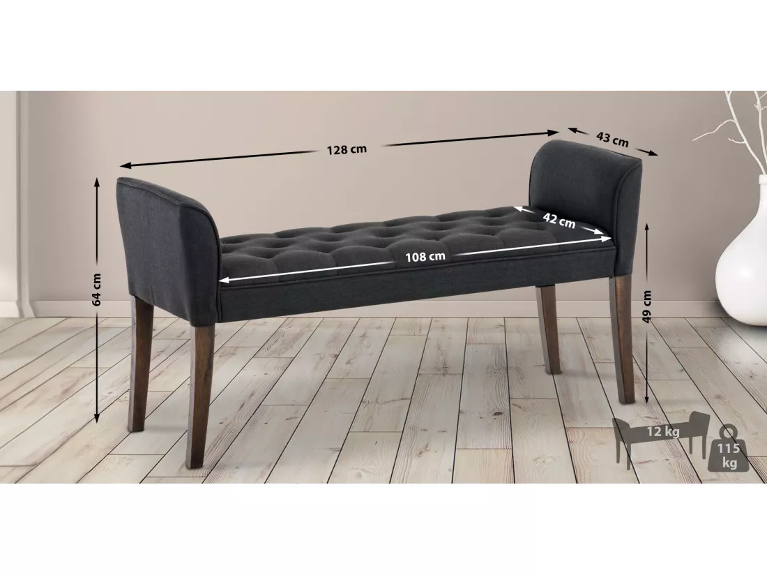 Banquette - Similicuir & Bois - Gris foncé - Cleopatra