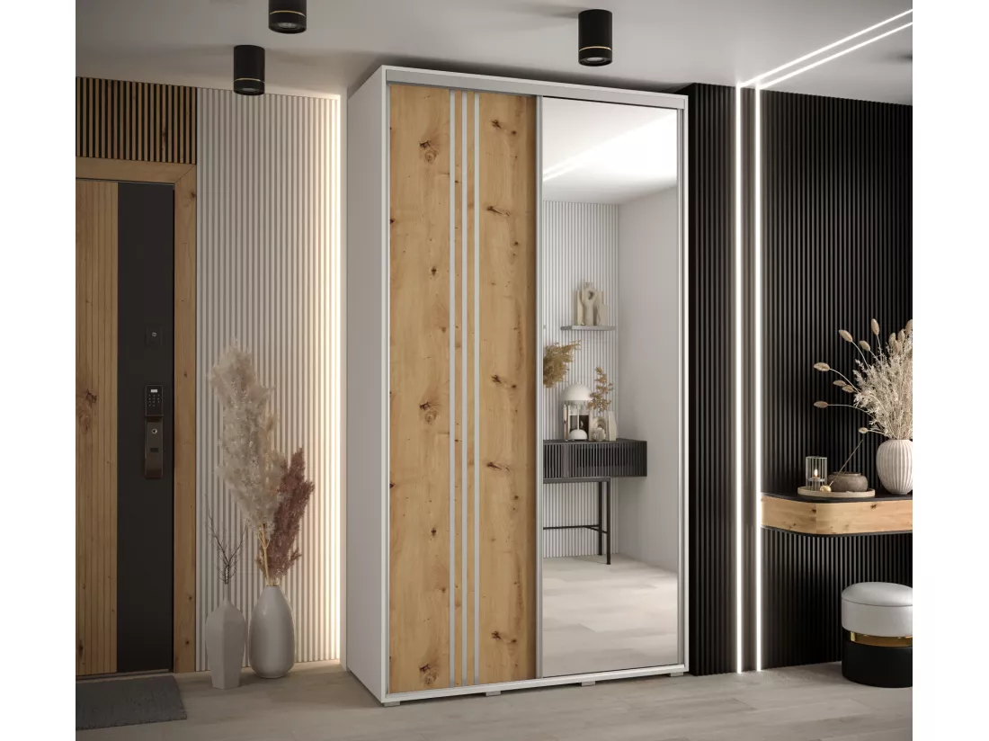 ARMOIRE DAVOS 7 À PORTES COULISSANTES 235,2/130/45 2 portes (Blanc/Artisan/Argent)