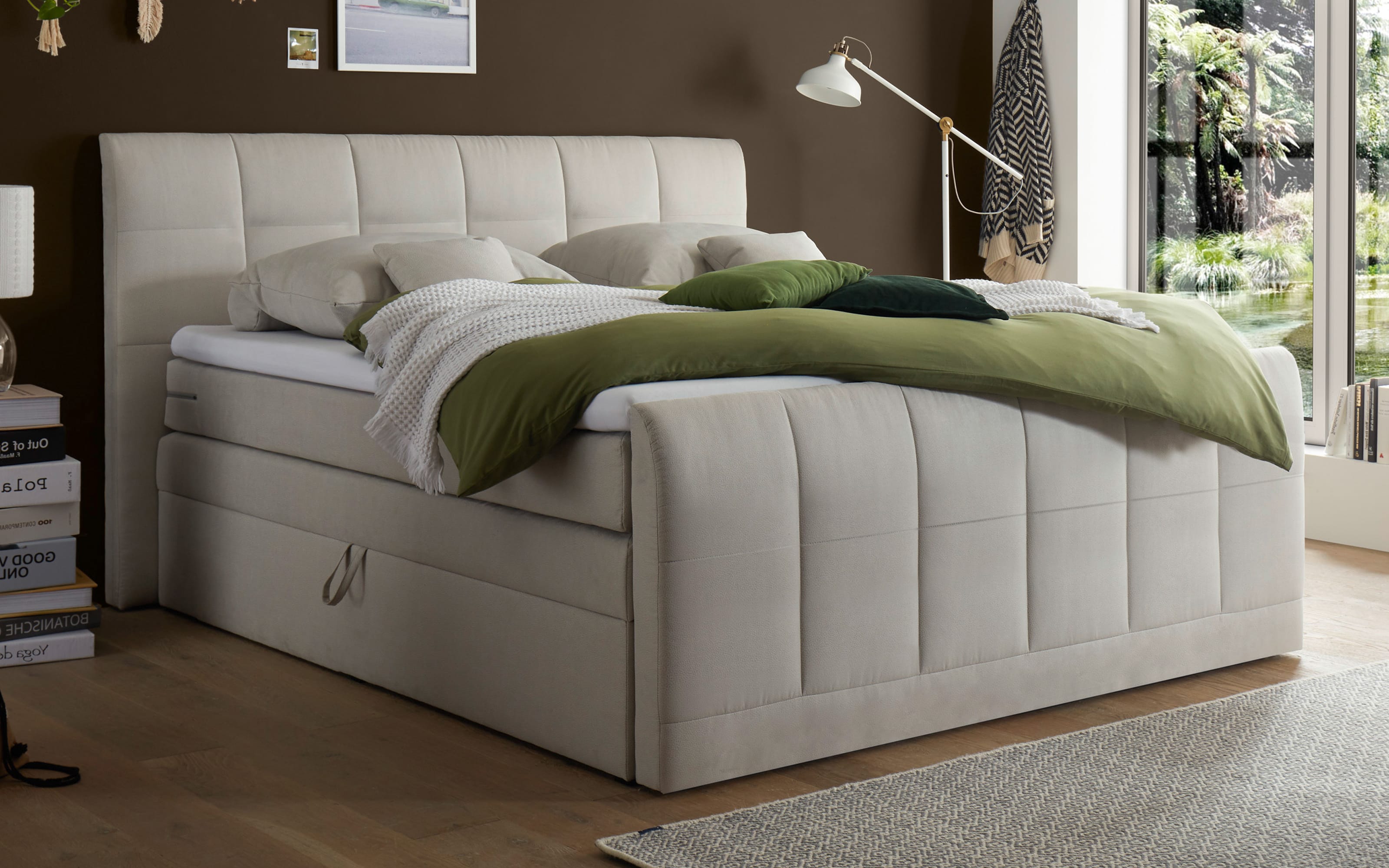 Boxspringbett Girona, creme,160 x 200 cm,mit Tonnentaschenfederkern-Matratzen