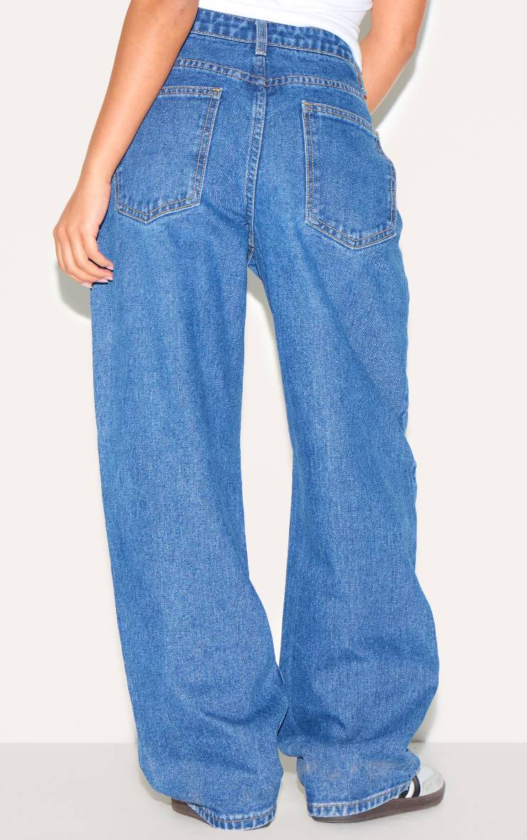 Bleu Foncé Jean Mom Taille Haute Petite