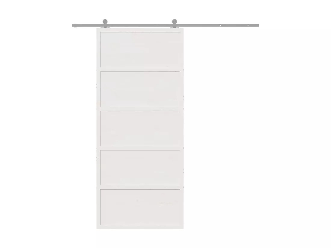 Porte de grange blanc 90x208 cm bois massif de pin