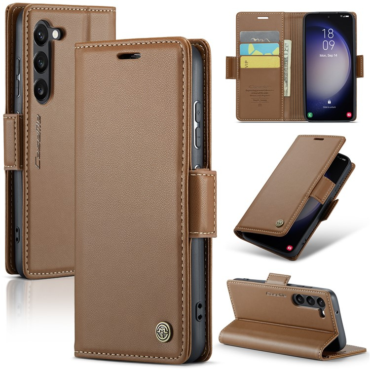 Samsung Galaxy S24  Plus Leder Tasche Flip Wallet Etui mit Kartenfächern Litchi Look (RFID Schutz) - Braun