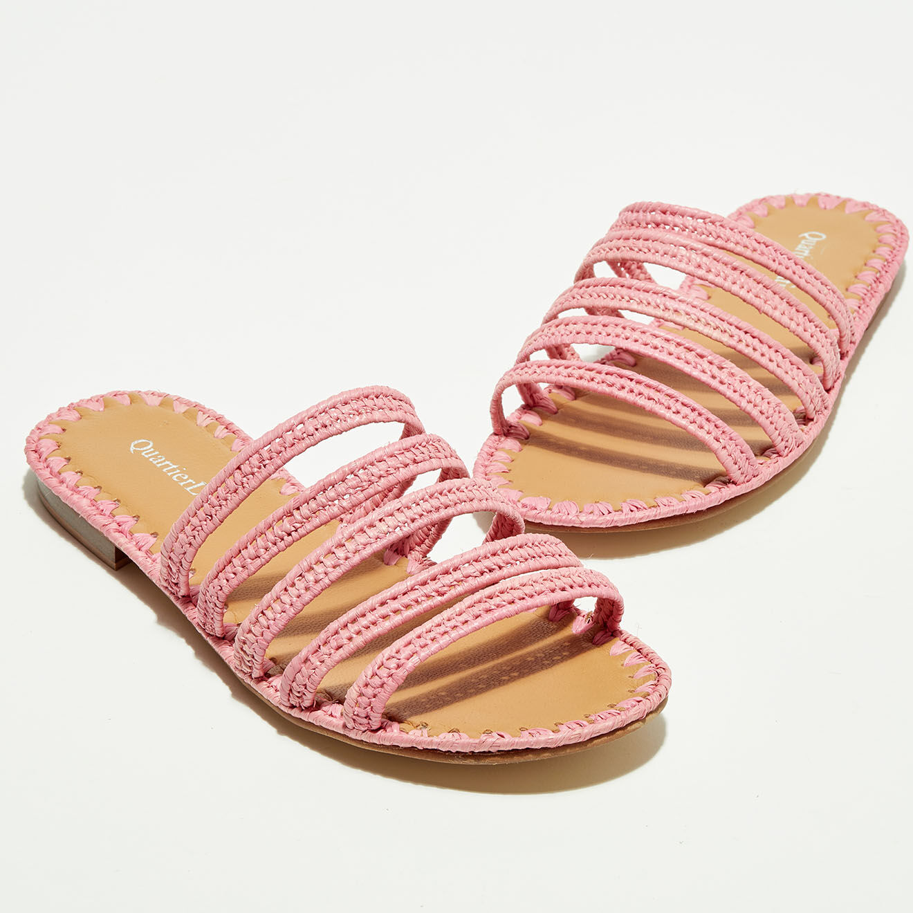 Quartier Latin Mules en Raphia roses