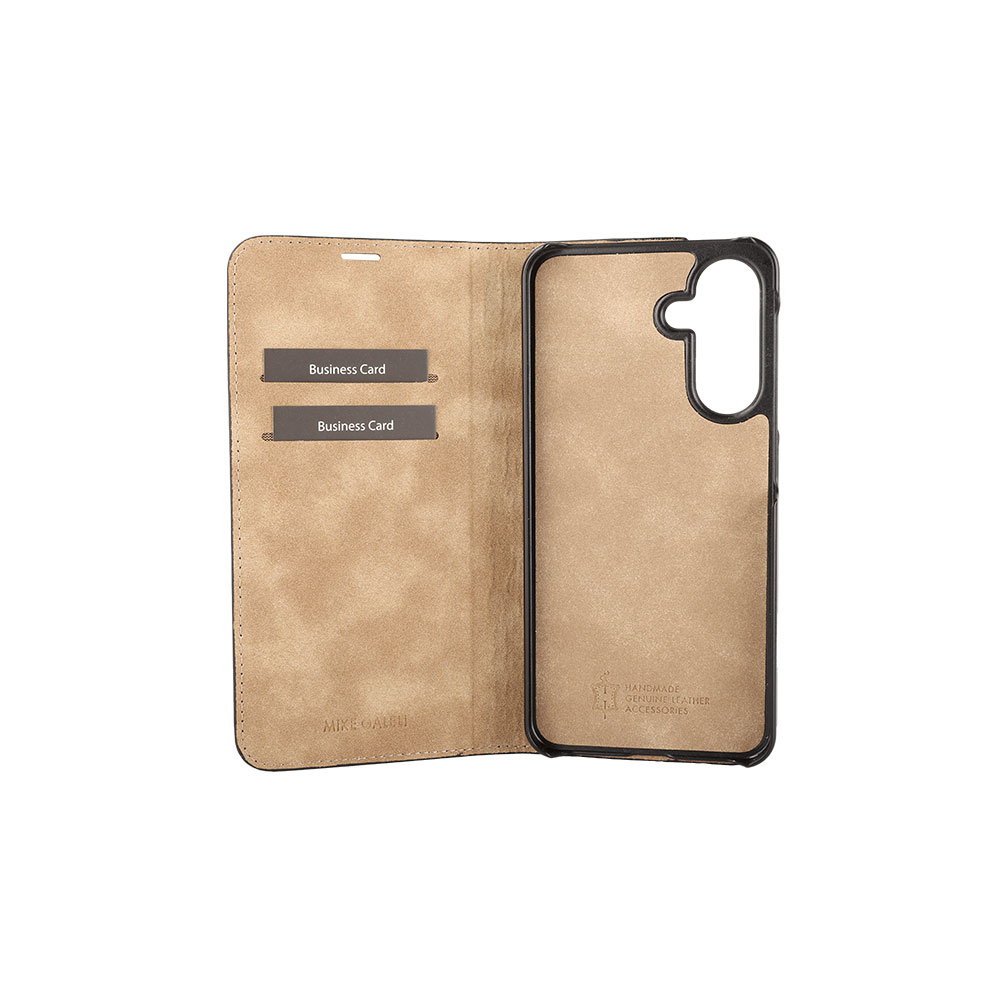 Samsung Galaxy A56 Echtleder Book Case Tasche Flip Cover Hand Made (MARCA56-M01) - Schwarz