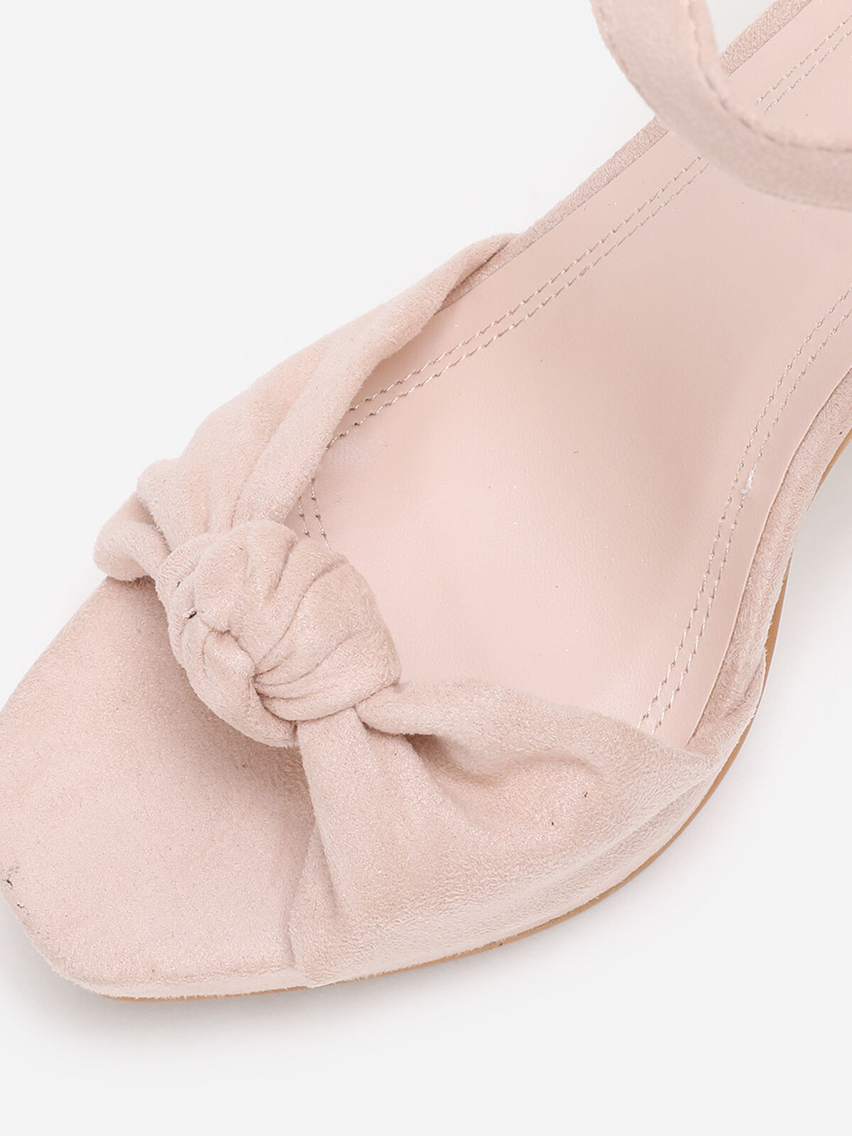 Sandales en suédine à bride nouée- Beige