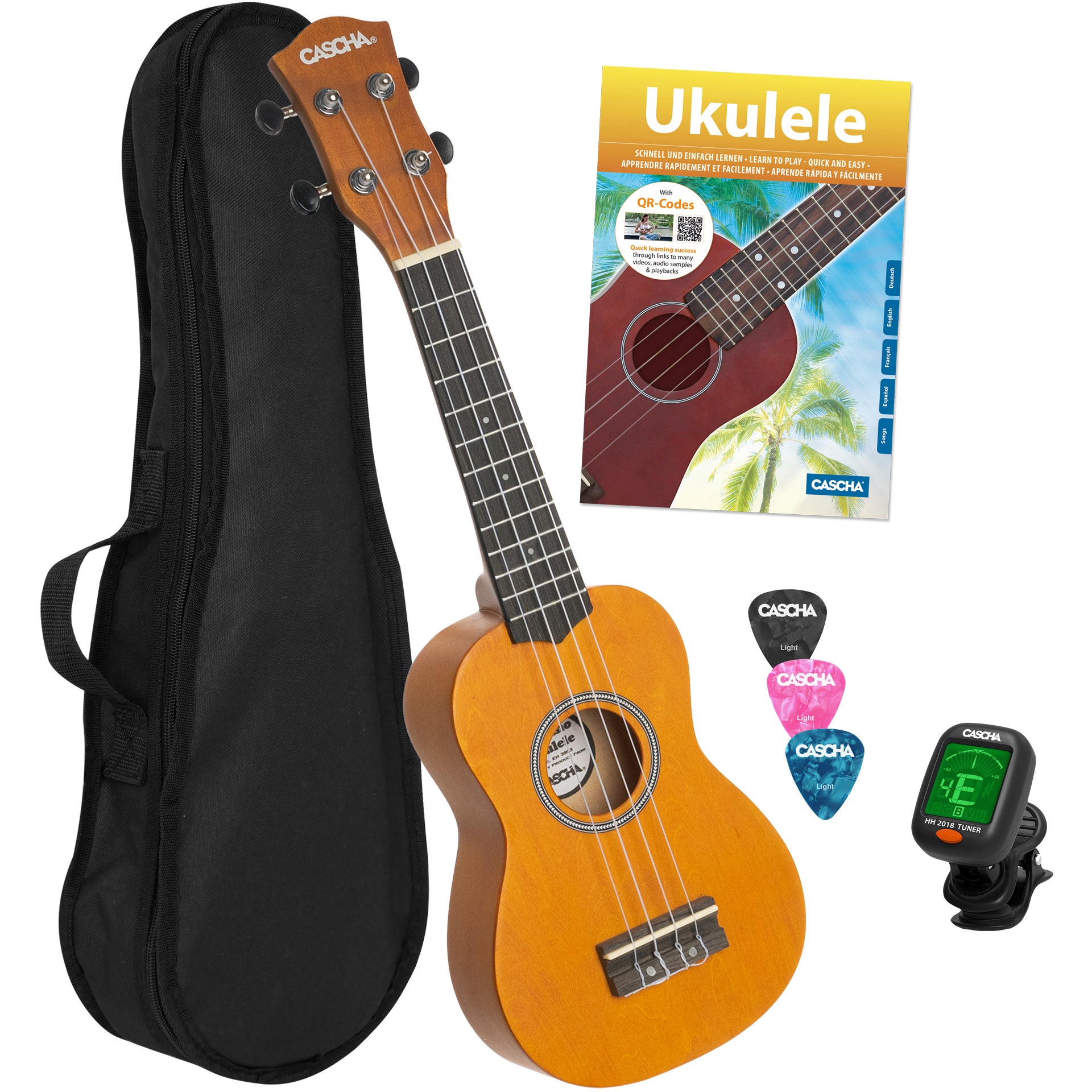 Cascha HH 3973 sopraan ukelele set geel (4-talig)