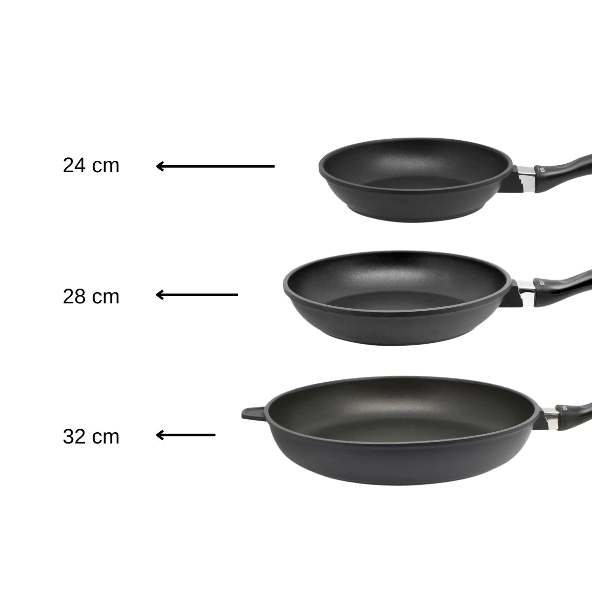 Set de 3 poêles à frire 24 cm 28 cm et 32 cm en fonte d'aluminium Aluc