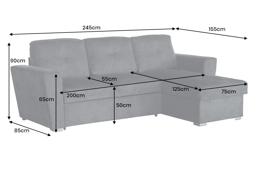 Schlafecksofa APARTMENT 245cm grau Strukturstoff inkl. Stauraum beidseitig aufbaubar