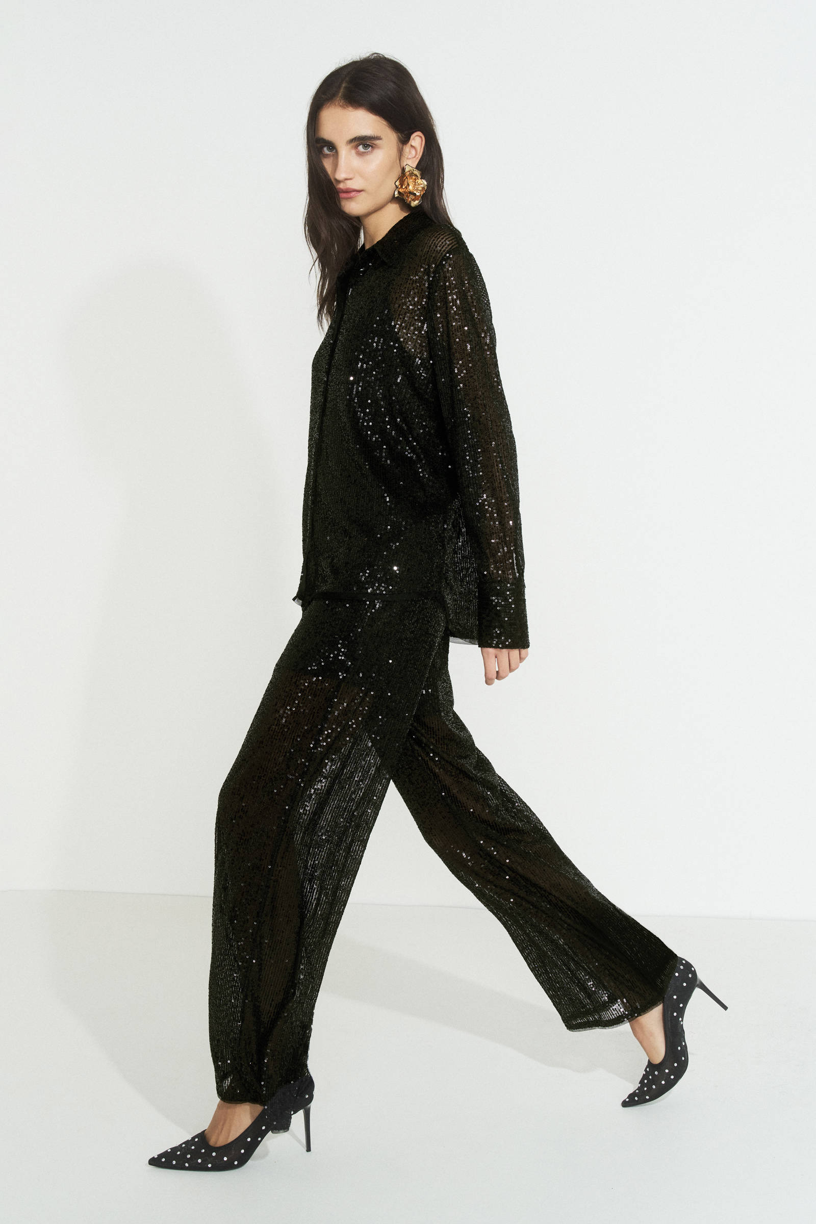 Ruby pailletten blouse zwart