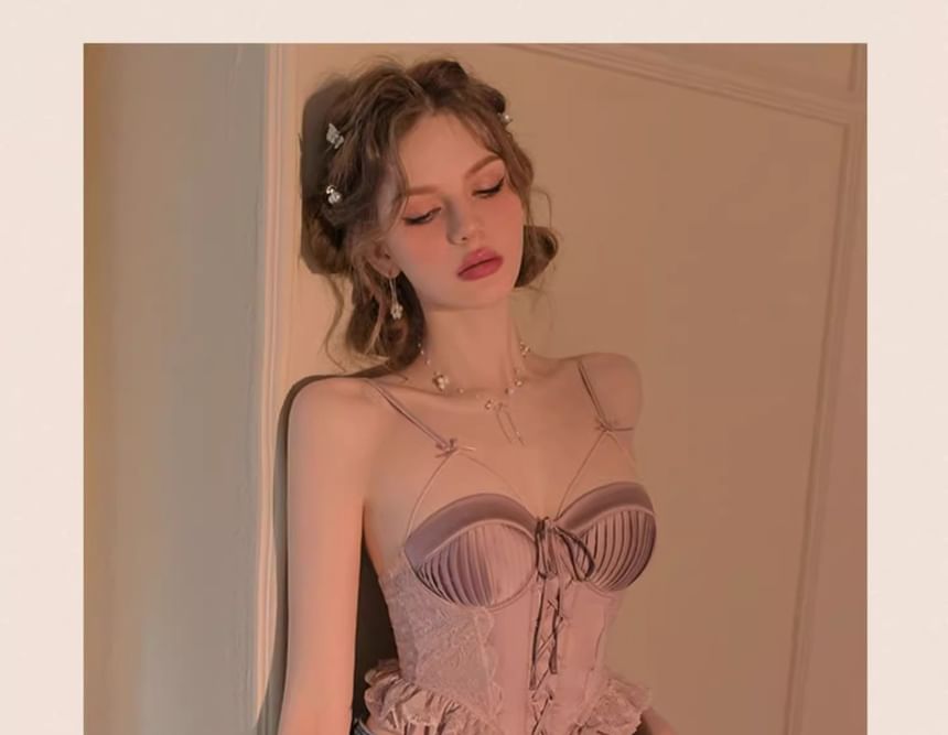 Gecko - Bustier met ruches en kantpaneel