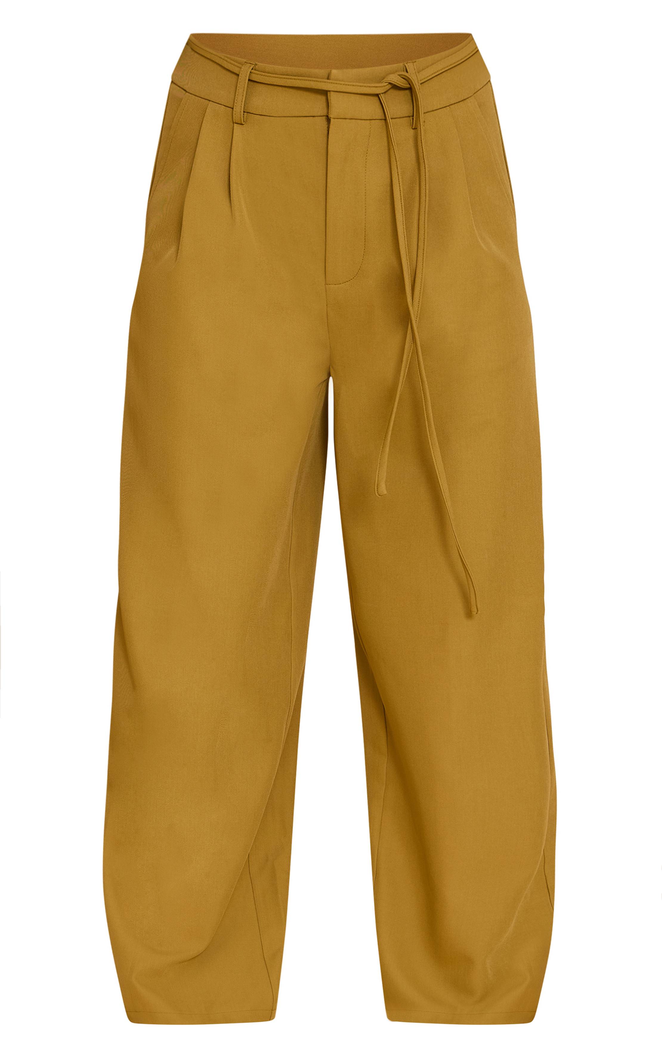 Moutarde Pantalon Large Tissé Ajusté Avec Détail Nœud À La Taille