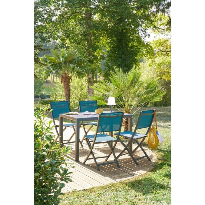 Lot de 4 chaises de jardin pliantes ESSENTIA Bleu canard & Graphite