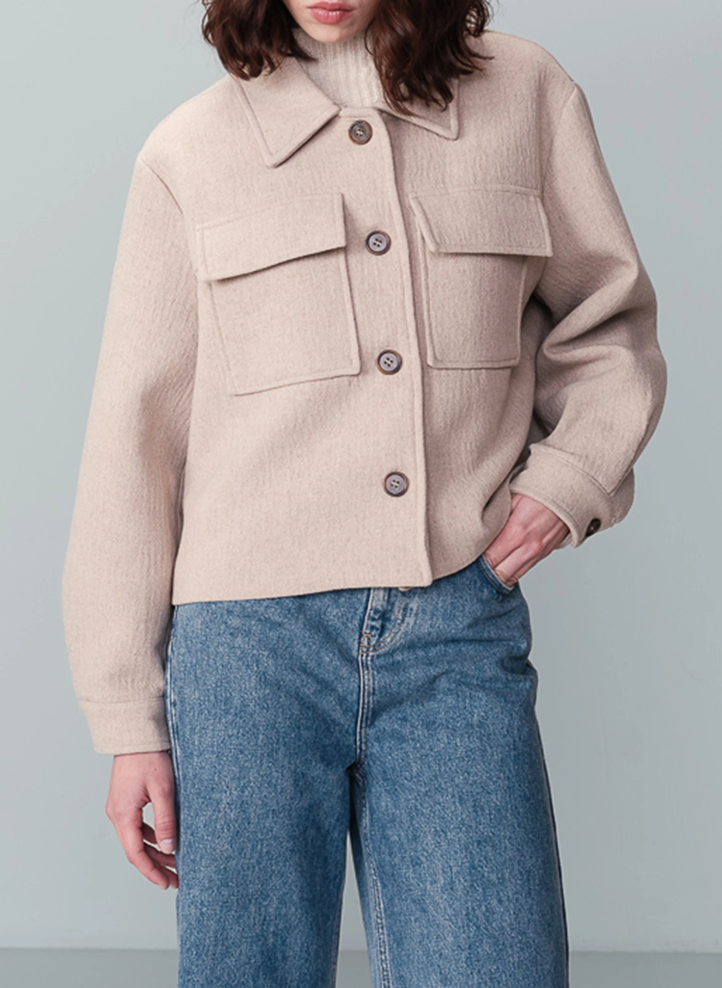 NOVEMBRE - Veste col classique droite en laine mélangée | Beige