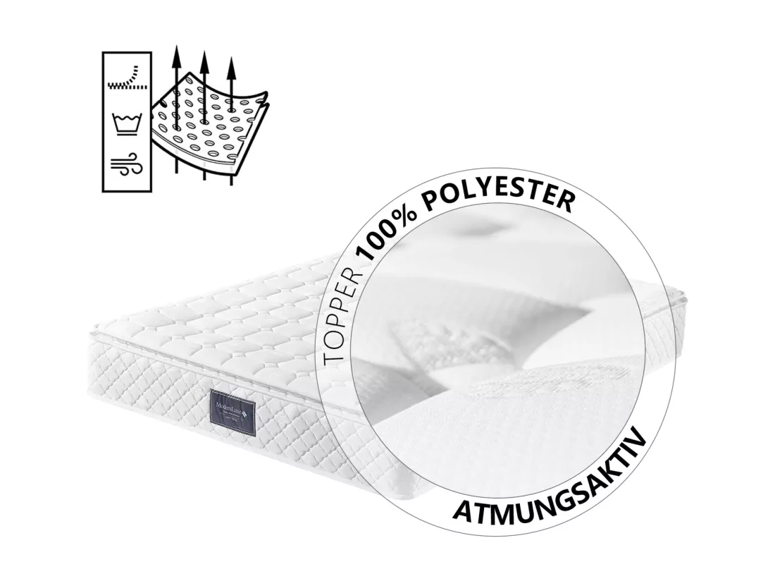 Matelas à ressorts 140x200 cm, matelas mousse froide 7 zones, ressorts ensachés, 100% certifié Oeko-Tex, matelas matelassé en microfibre, fermeté H3, hauteur 25 cm