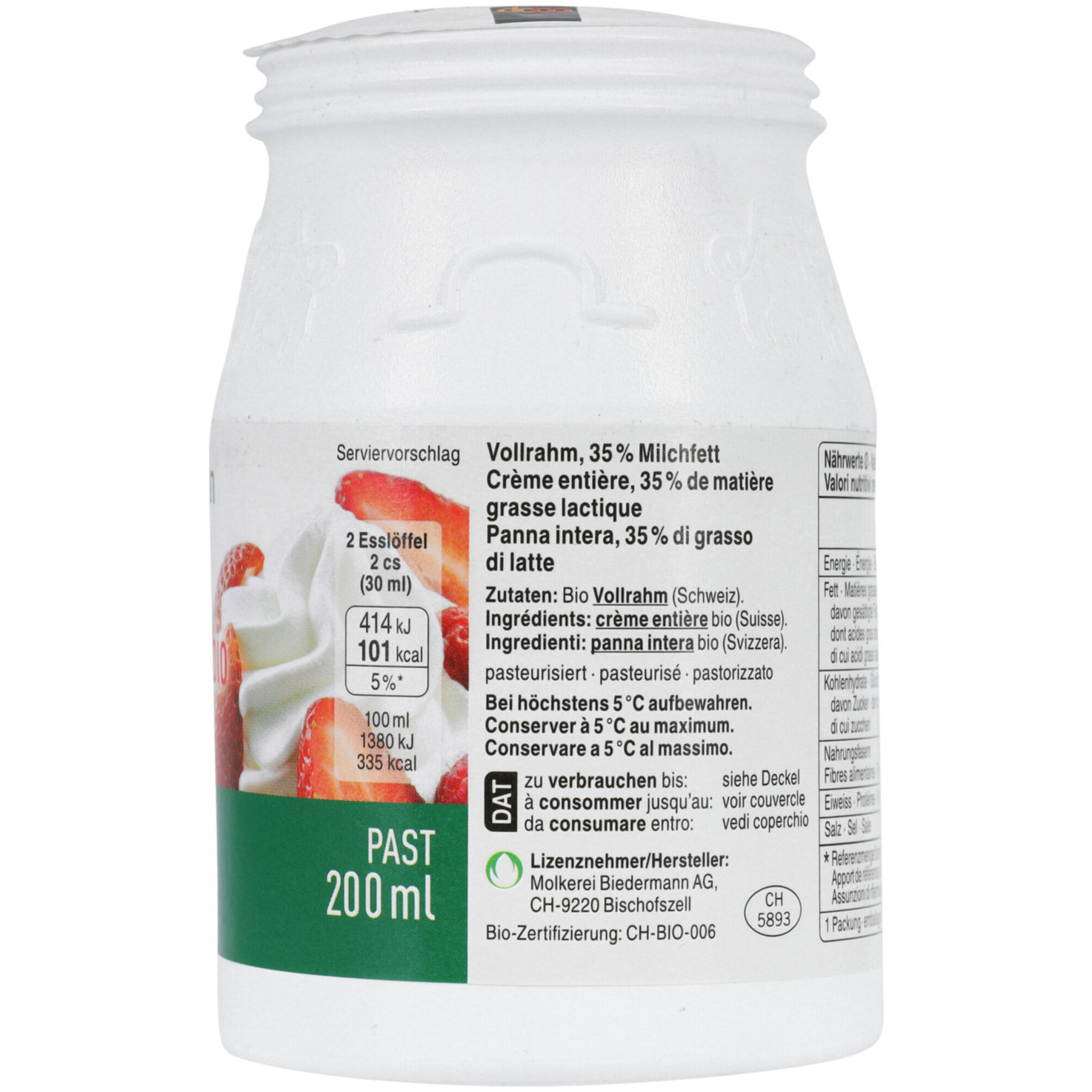 Naturaplan Bio Vollrahm 35% Milchfett pasteurisiert