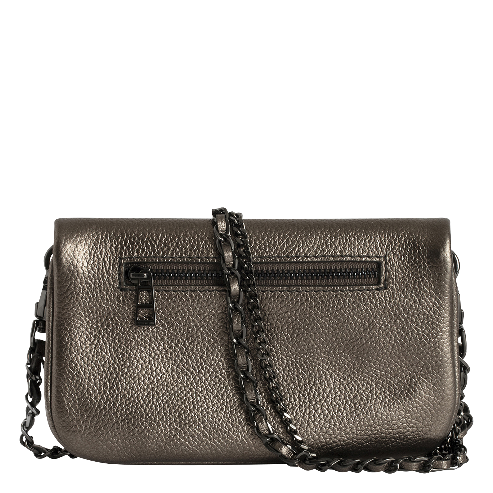ROCK NANO - Pochette en cuir grainé métallisé | Noir