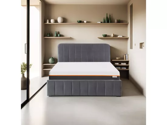 Ensemble lit coffre 140x190 en velours gris anthracite Ava + Matelas mousse gel mémoire de forme, double confort - Dual Confort
