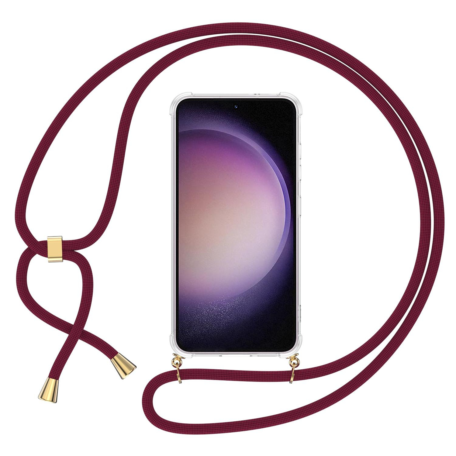 Samsung Galaxy S23 5G Necklace Gummi Hülle Air Cushion Fallschutz   Handykette (150cm) - Dunkelrot / Gold