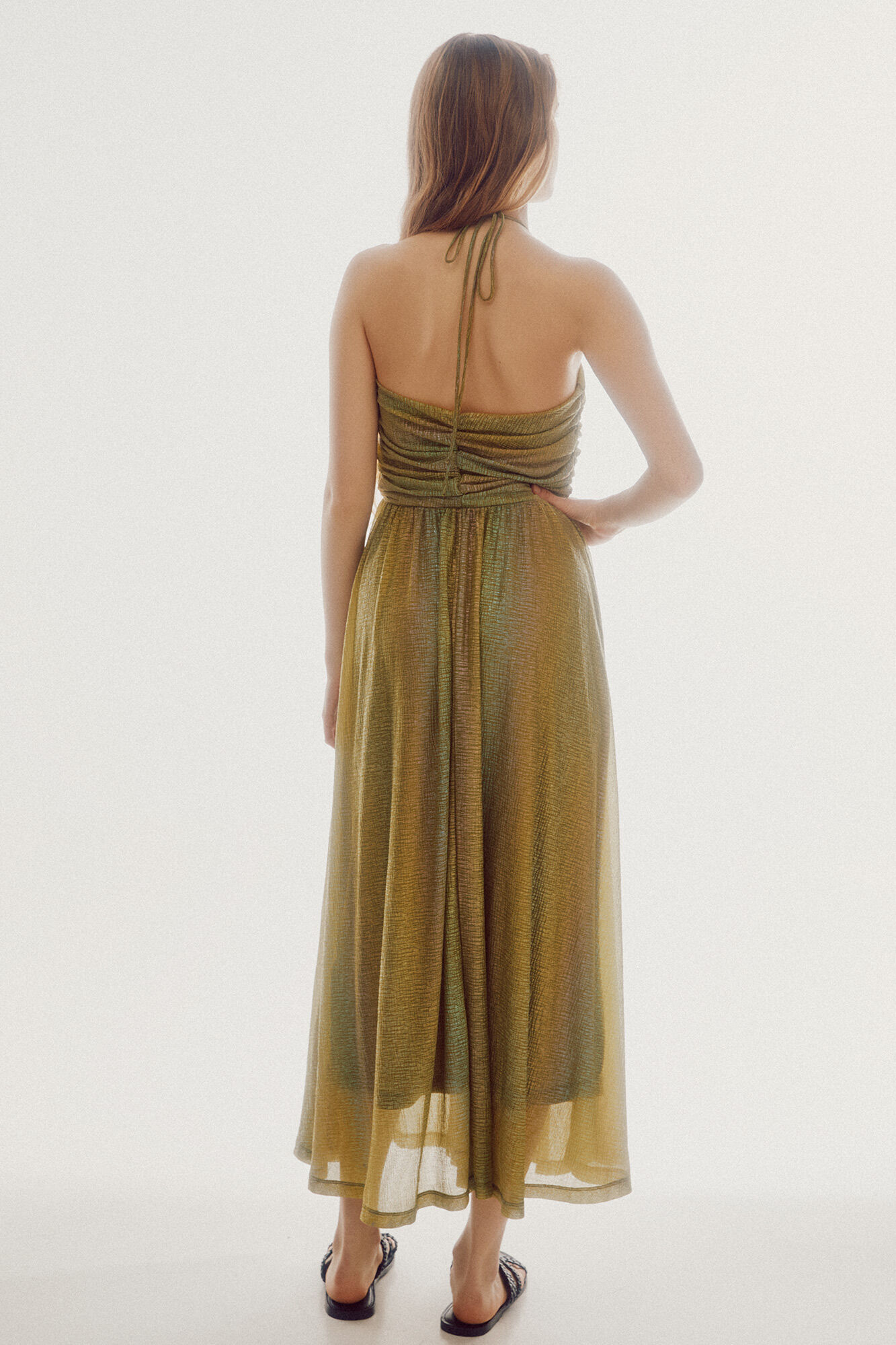 Vestido de malha com decote halter - Turquesa
