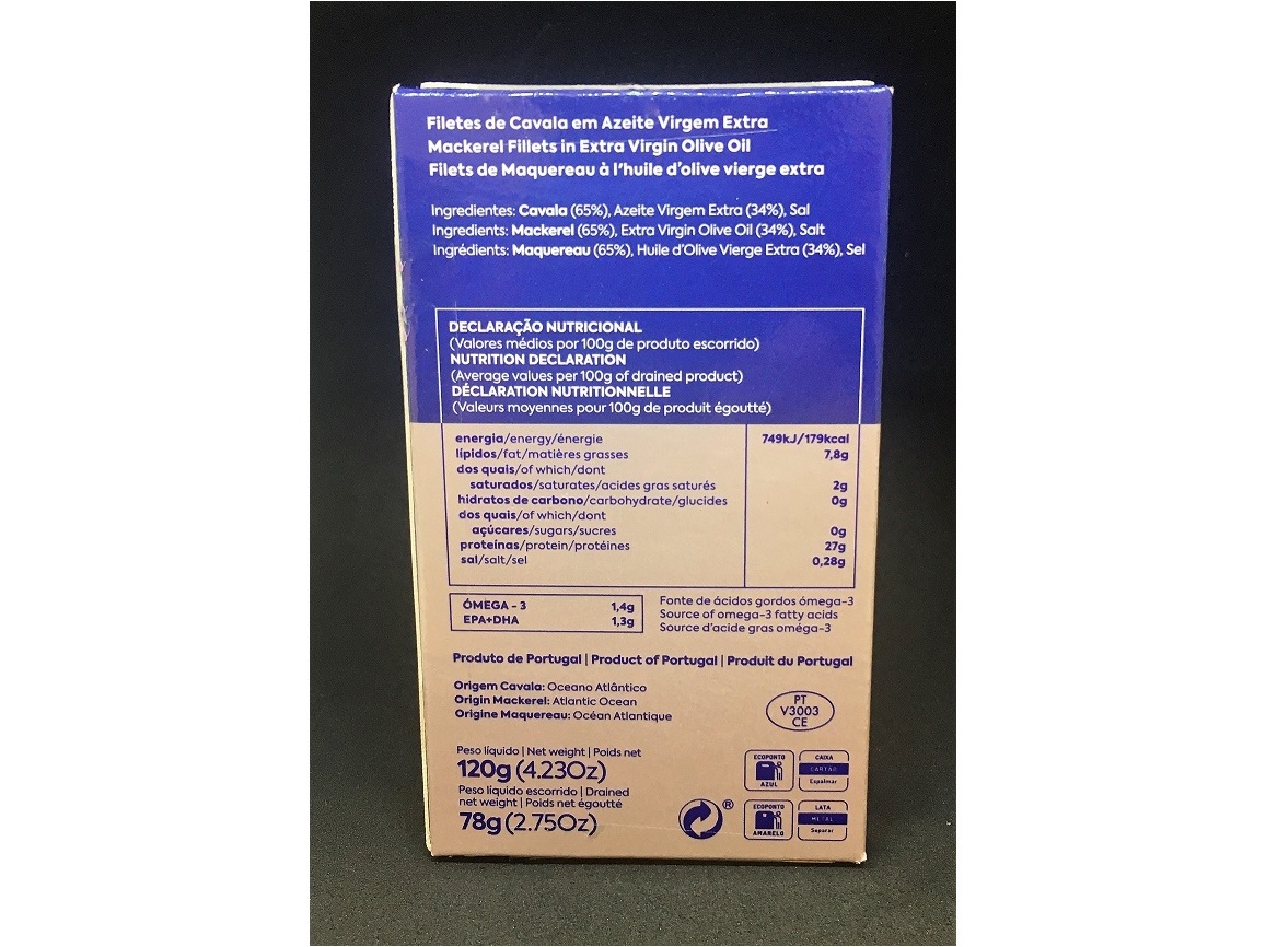 FILETE CAVALA BOM PETISCO AZEITE VIRGEM EXTRA 120(78)G