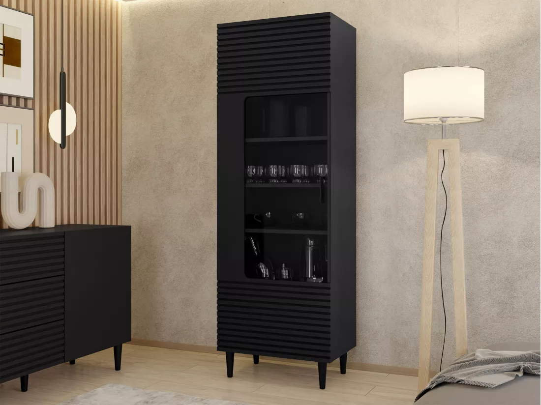 Étagère Comfivo Mavmono 107, Fermé|Avec des portes, Stratifié|Verre|MDF, 180x60x40cm