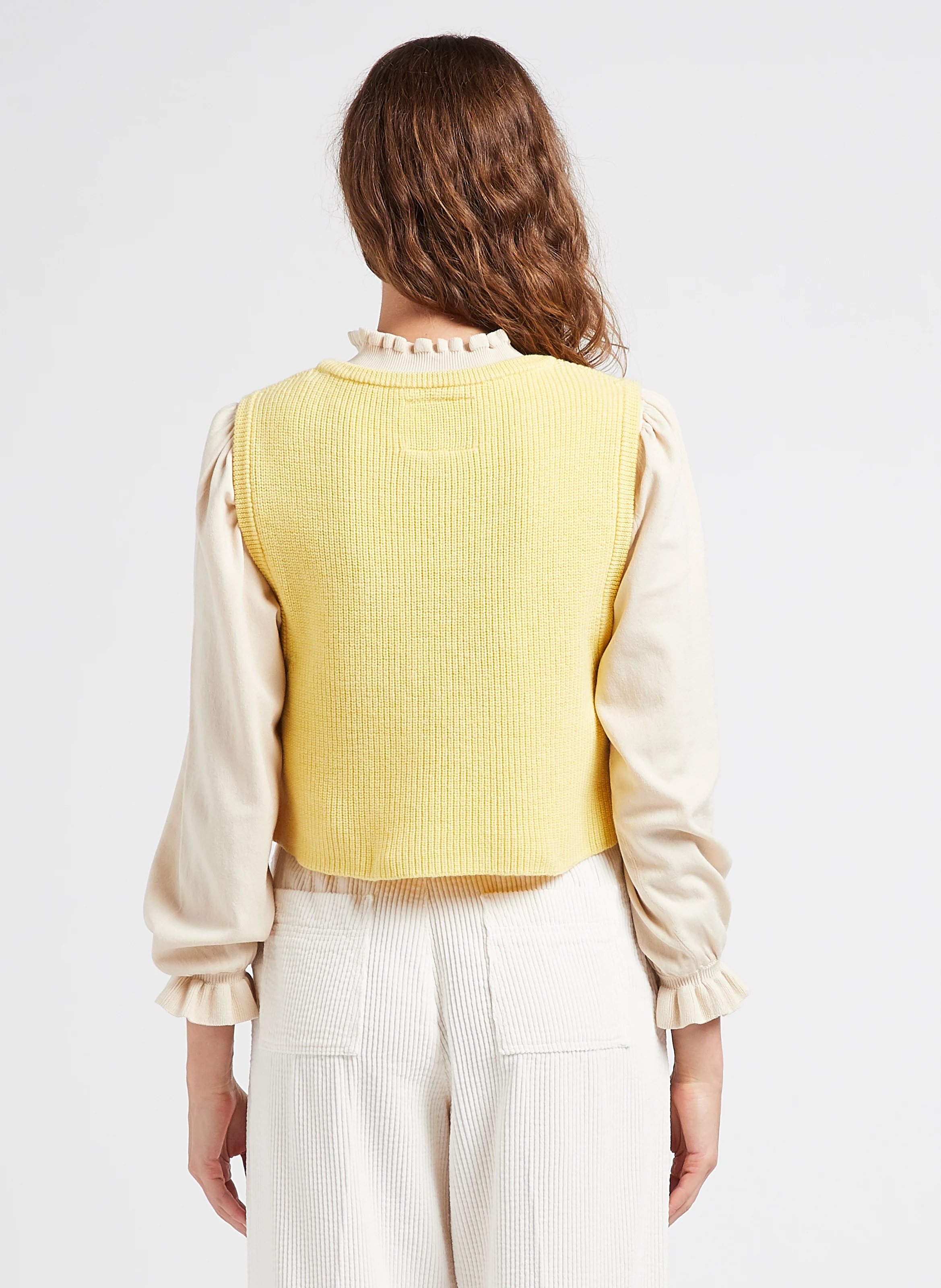 ANNIE - Pull court sans manches en laine et cachemire | Jaune