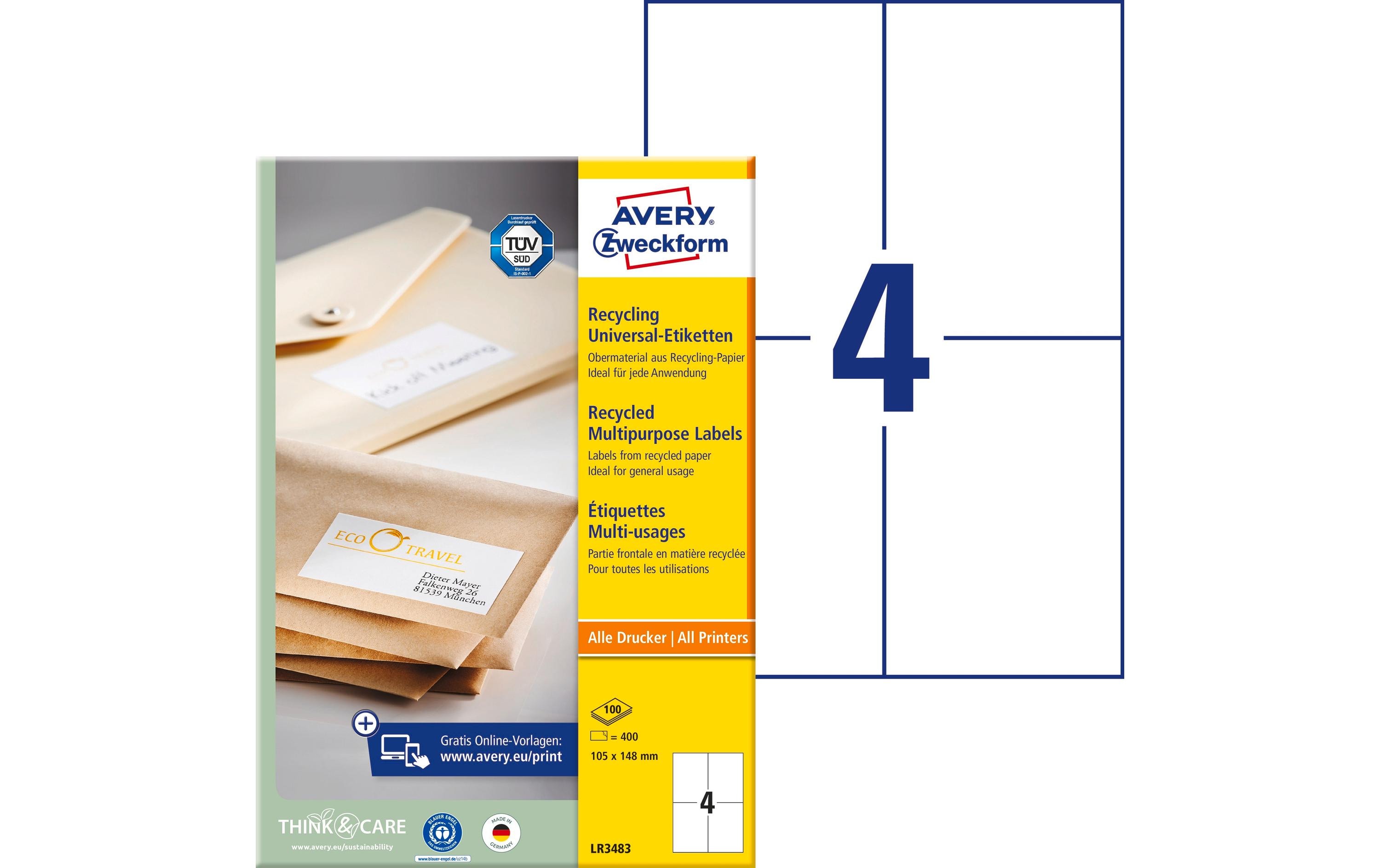 Universal-Etiketten LR3483 105 x 148 mm, 100 BlattRecycling-Etiketten