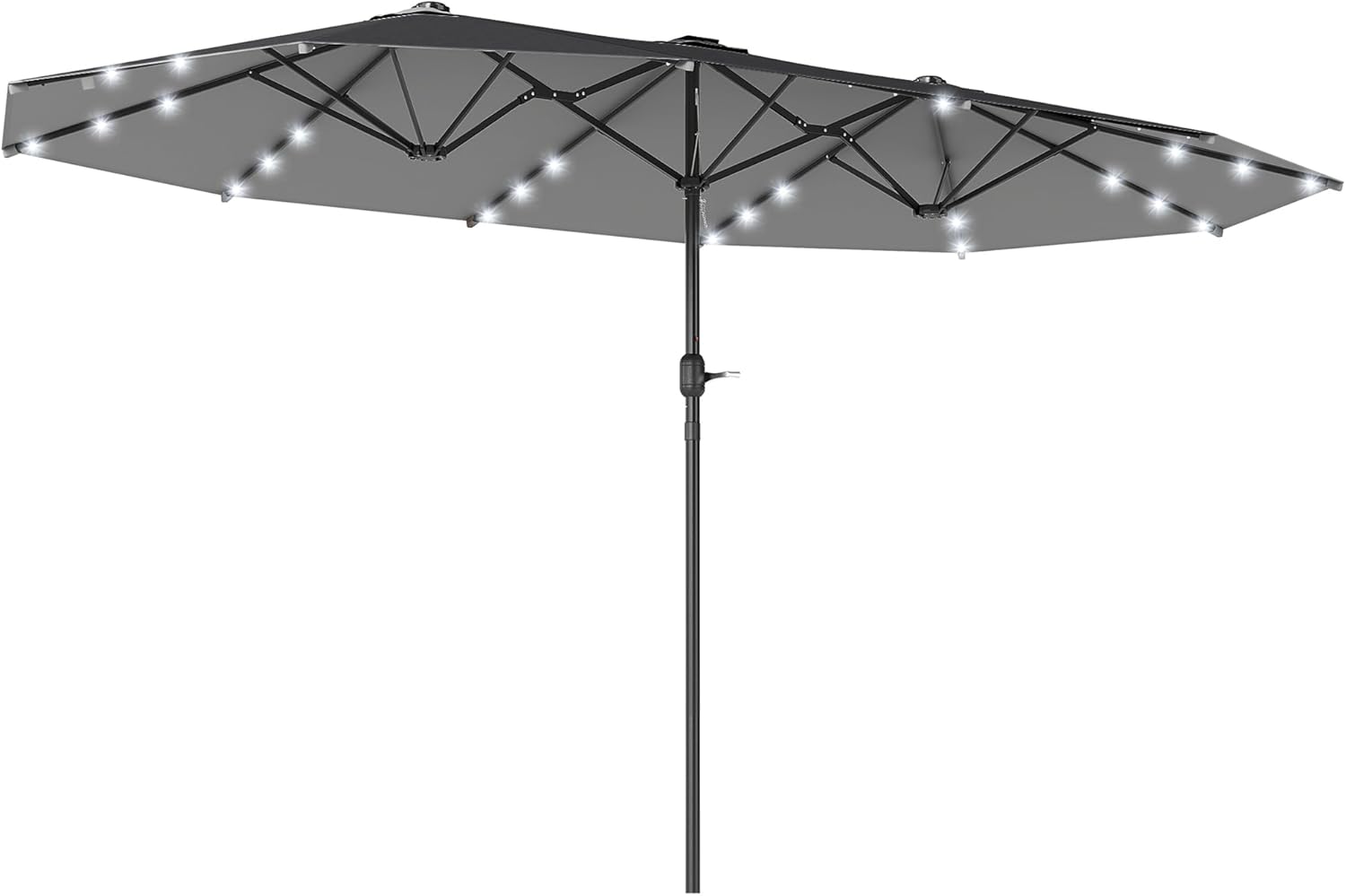 Outsunny Sonnenschirm mit LED Doppelsonnenschirm 443 x 260 cm Gartenschirm Marktschirm groß Terrassenschirm mit Handkurbel Oval Metall