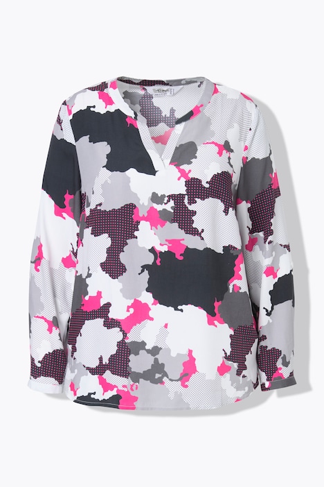 Bluse, Camouflage-Druck, Tunika-Ausschnitt