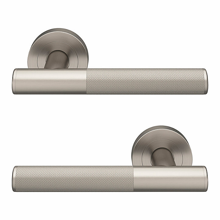 Ensemble poignée sur rosace rond à visser GoodHome Irus effet nickel satin gris Ø50mm