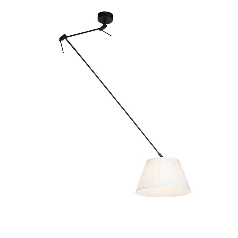 Hanglamp zwart met plisse kap 35cm crème - Blitz