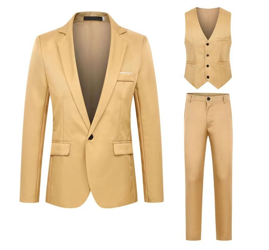 YIKES - Set: Effen blazer met één knoop + vest met één rij knopen + rechte pantalon met hoge taille