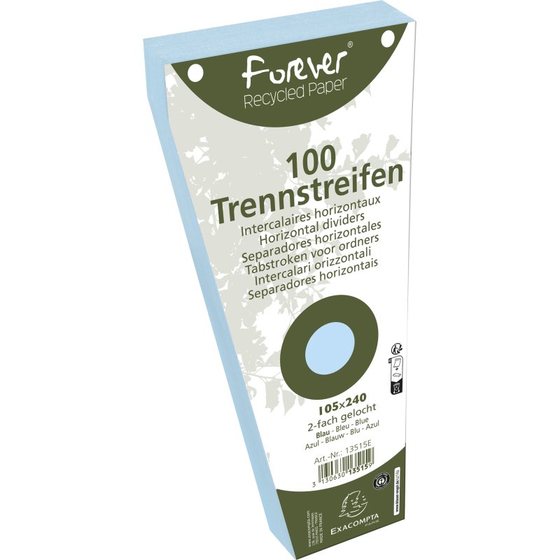 Intercalaires trapèze carte bristol unies perforées Forever - 105 x 240 mm - Paquet de 100