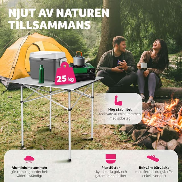 Campingbord, aluminium 70x70x70cm foldbar