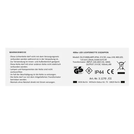 Idena Lichterkette Eiszapfen 400 LED ww
